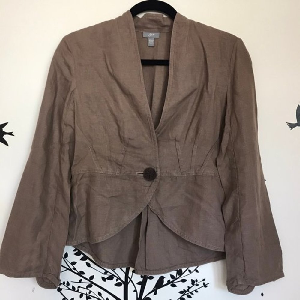 J. Jill 100% linen cropped jacket XS tan light brown button blazer top boxy fit